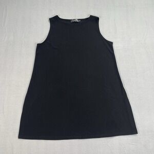 Sympli Womens 12 Black Sleeveless Tunic Top Stretch Side Slits Made in Canada
